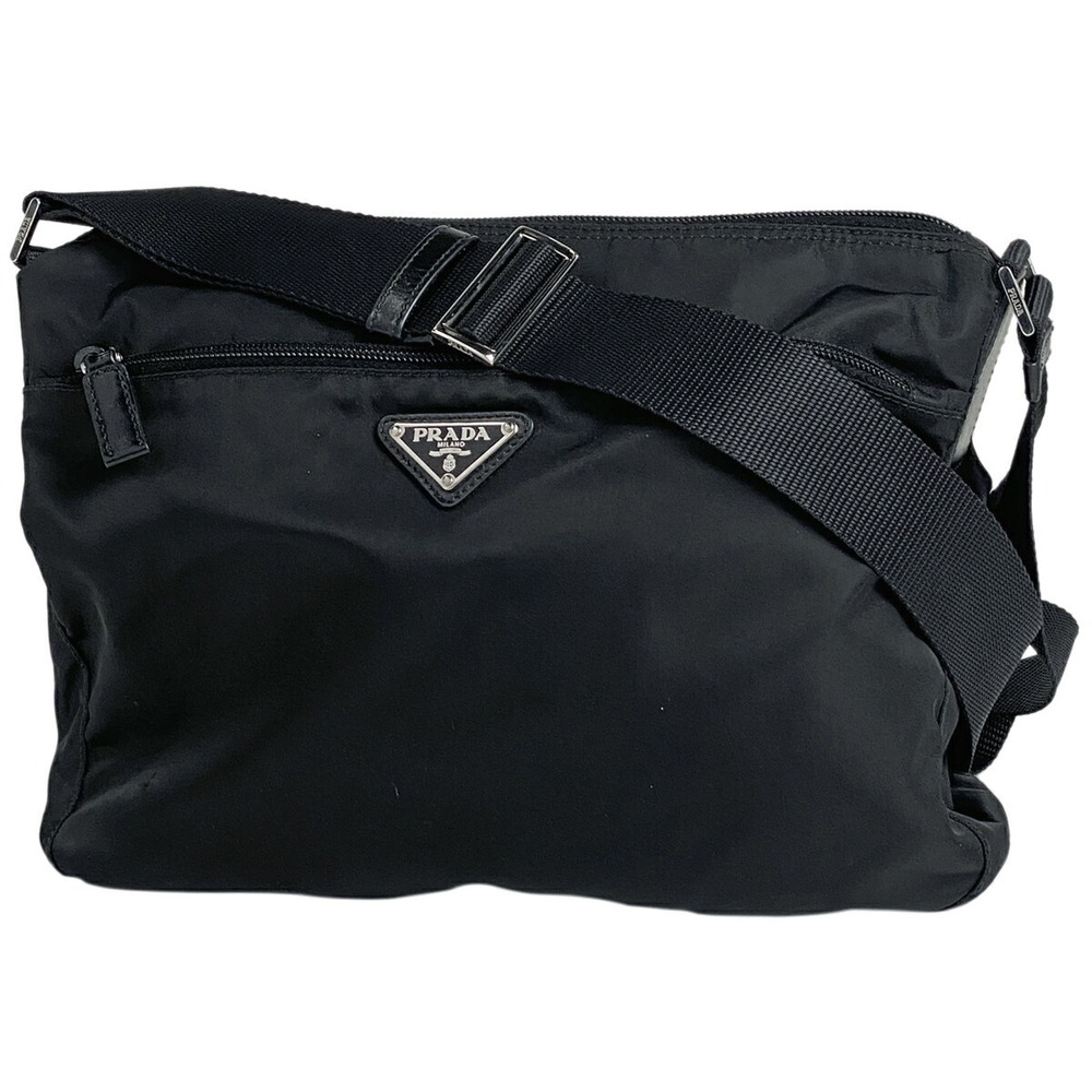 Prada Logo Plate Shoulder Bag Nero Black